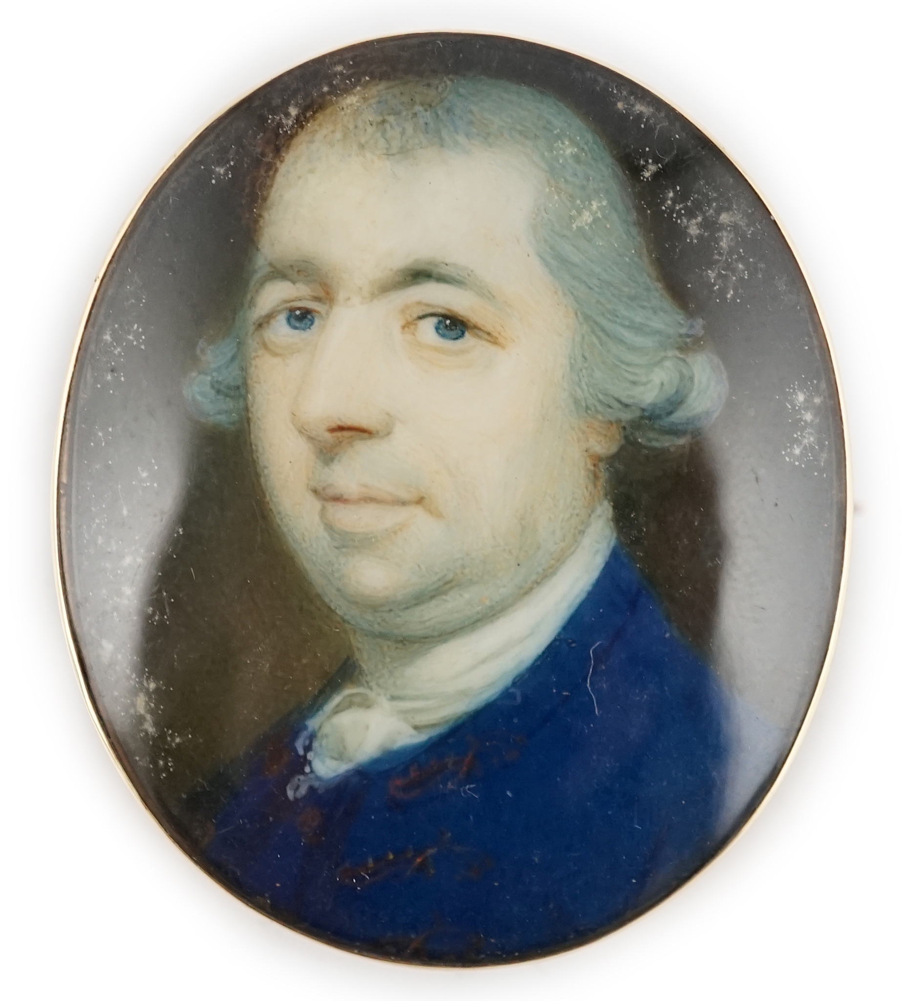 Jeremiah Meyer, R.A. (Anglo-German, 1735-1789), Portrait miniature of a gentleman, oil on ivory, 3.3 x 2.8cm. CITES Submission reference CC8WNJSG